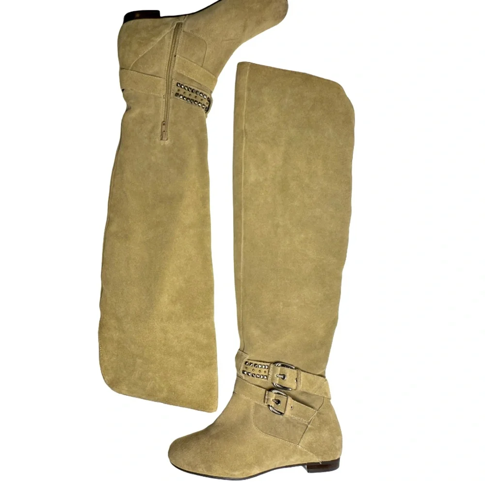 BCBG Generation | Over the Knee Suede Boot Christina New Taupe Spike Stud Accent